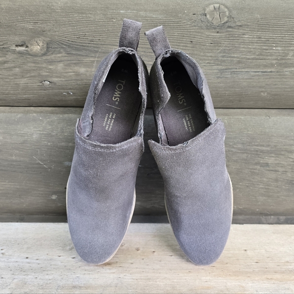 Toms Kallie Gray Suede, Boho-chic Cut-out, Stacked Wedge Comfort Bootie WMS 9W - Picture 7 of 16